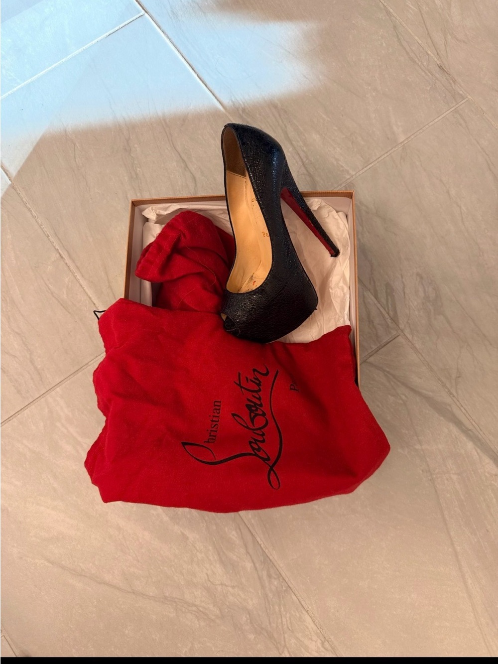 Christian Louboutin Black Glitter Platform Pump with Red Sole